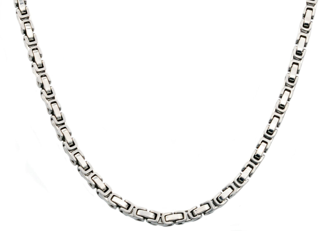 Mens 4mm Stainless Steel Byzantine Link Chain Necklace - Blackjack Jewelry