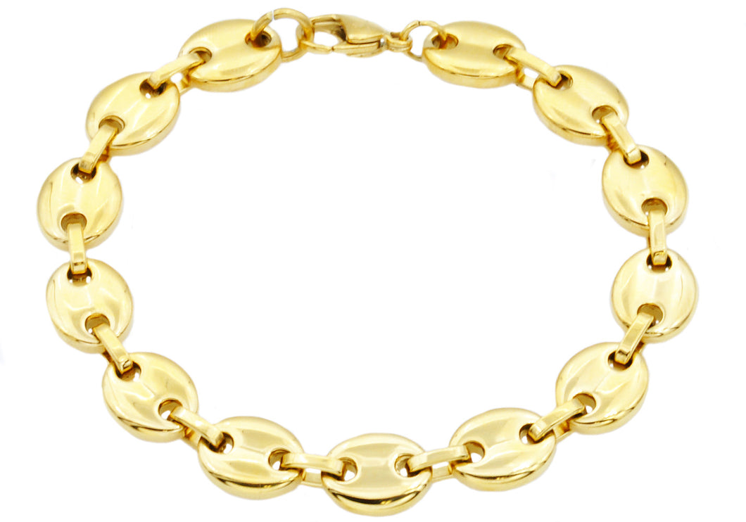 Mens Gold Stainless Steel Puff Mariner Link Chain Bracelet - Blackjack Jewelry