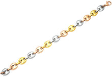 Load image into Gallery viewer, Mens Tri Color Stainless Steel Puff Mariner Link Chain Bracelet - Blackjack Jewelry
