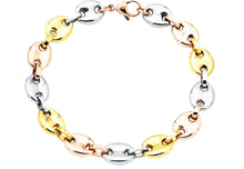 Load image into Gallery viewer, Mens Tri Color Stainless Steel Puff Mariner Link Chain Bracelet - Blackjack Jewelry
