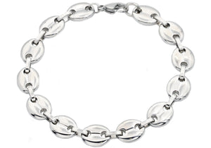 Mens Stainless Steel Puff Mariner Link Chain Bracelet - Blackjack Jewelry