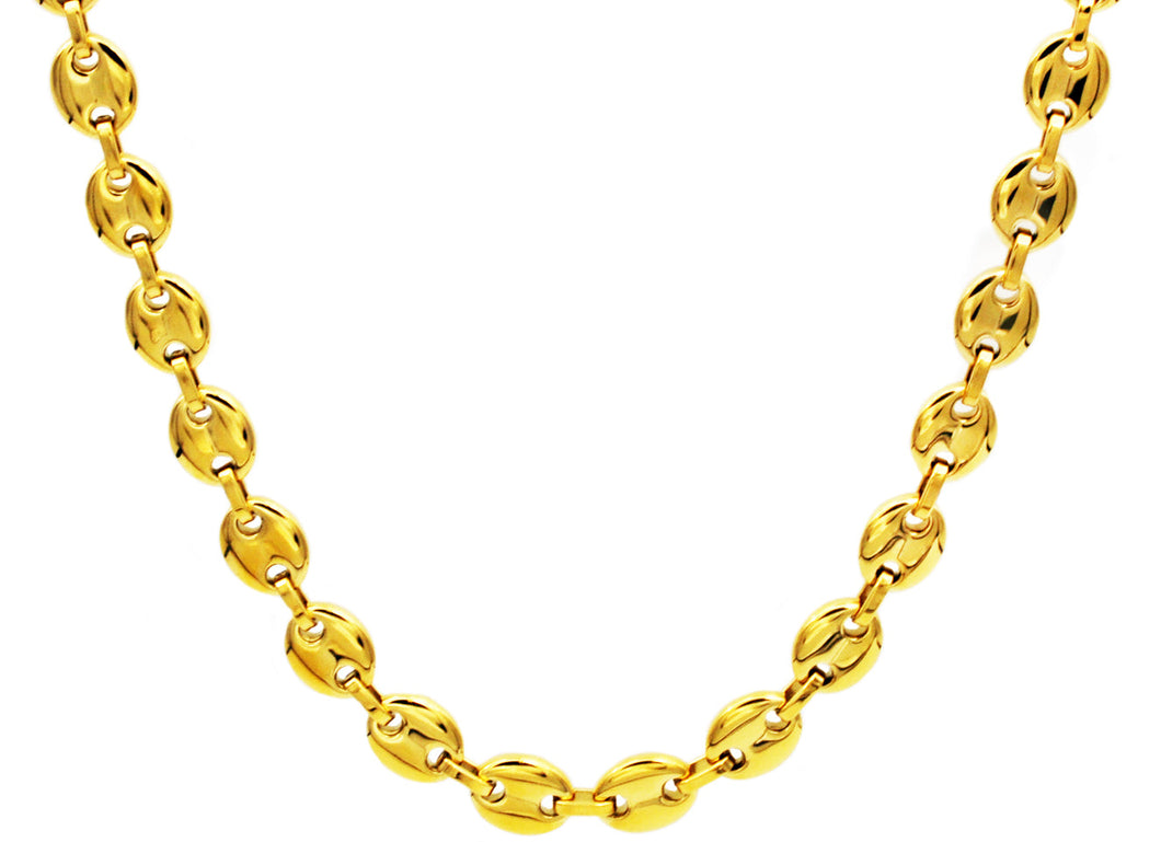 Mens Gold Stainless Steel Puff Mariner Link Chain Necklace - Blackjack Jewelry