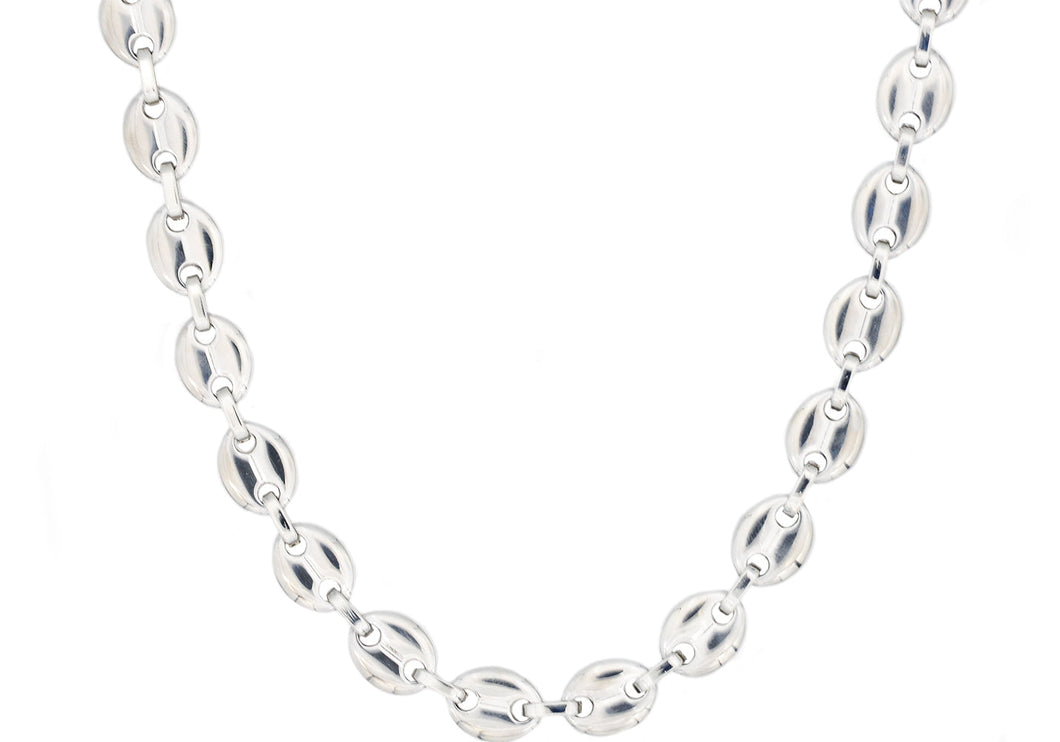 Mens Stainless Steel Puff Mariner Link Chain Necklace - Blackjack Jewelry