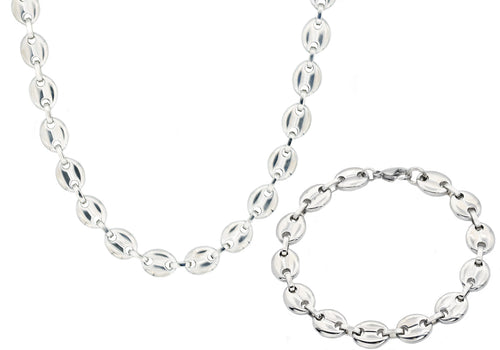 Mens Stainless Steel Puff Mariner Link Chain Set - Blackjack Jewelry