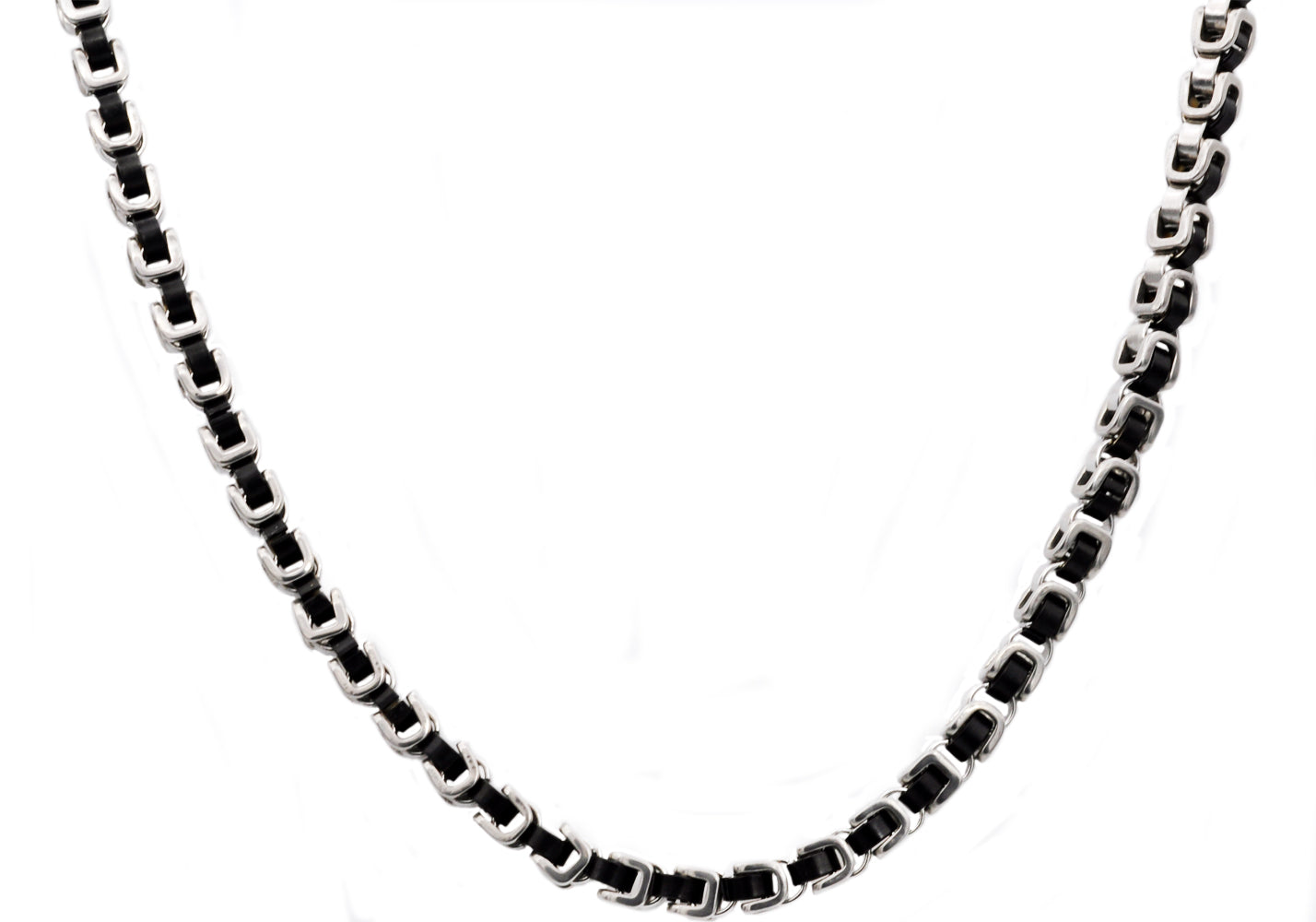 Mens Two Tone Black Stainless Steel U Link Chain Necklace