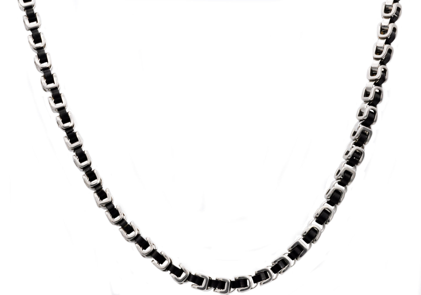 Men's Two-Tone Black Plated 7mm Steel Chain Link Necklace Jewelry
