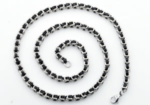 Mens Two Tone Black Stainless Steel U Link Chain Necklace - Blackjack Jewelry