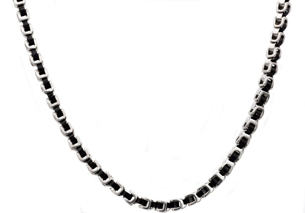 Mens Two Tone Black Stainless Steel U Link Chain Necklace - Blackjack Jewelry