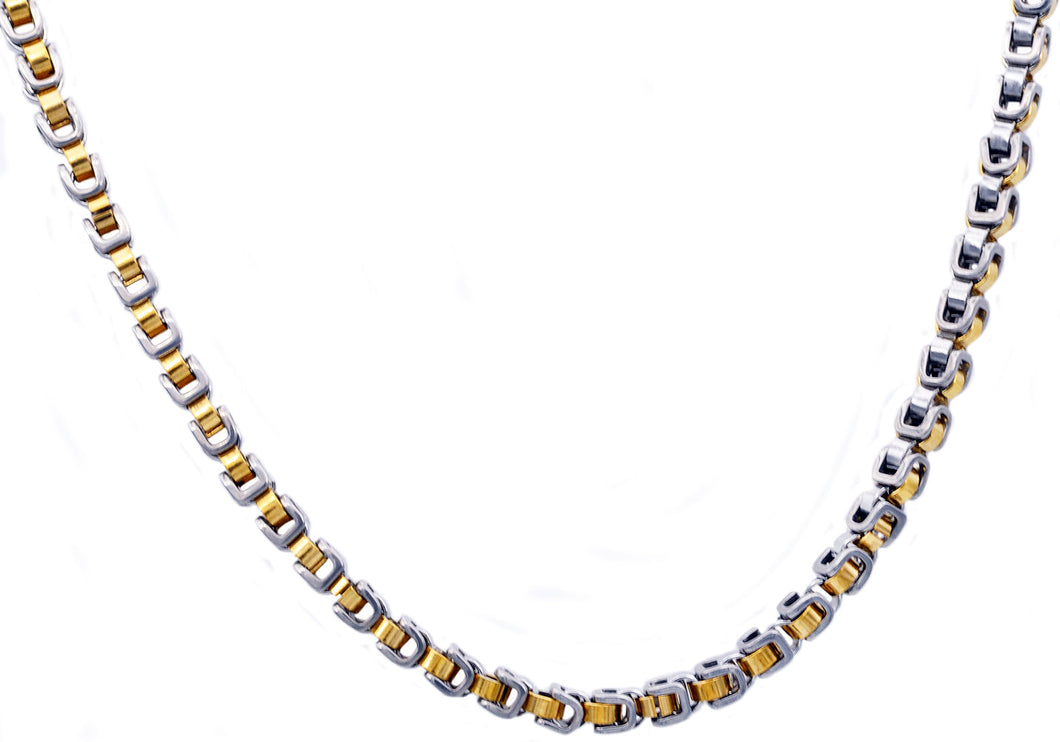 Mens 4mm Two tone 18k Gold Plated Stainless Steel U Link Chain Necklace - Blackjack Jewelry
