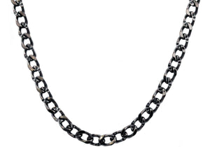 Mens Gunmetal Stainless Steel Curb Link Chain Necklace With Cubic Zirconia - Blackjack Jewelry
