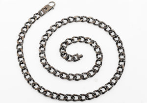 Mens Gunmetal Stainless Steel Curb Link Chain Necklace With Cubic Zirconia - Blackjack Jewelry
