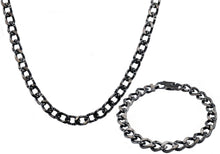 Load image into Gallery viewer, Mens Gunmetal Stainless Steel Curb Link Chain Set With Cubic Zirconia - Blackjack Jewelry
