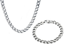 Load image into Gallery viewer, Mens Stainless Steel Curb Link Chain Set With Cubic Zirconia - Blackjack Jewelry
