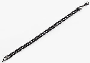 Mens Black Stainless Steel  Rounded Franco Link Chain Bracelet - Blackjack Jewelry