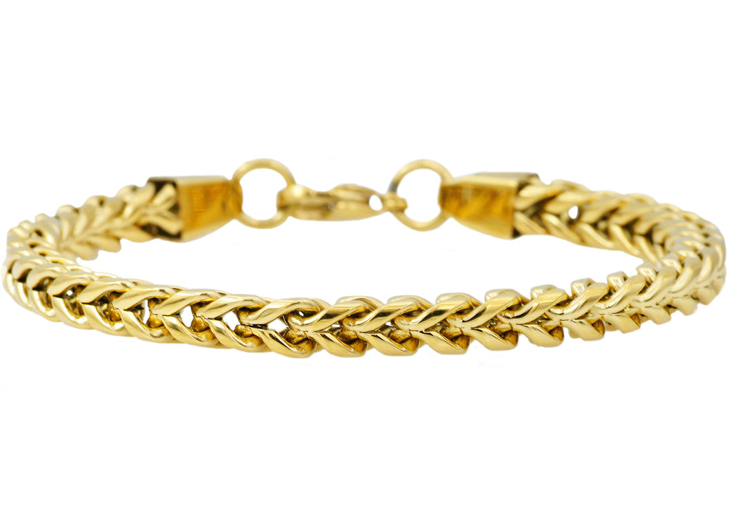 Mens Gold Stainless Steel Rounded Franco Link Chain Bracelet - Blackjack Jewelry