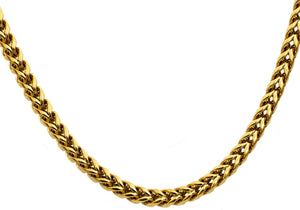 Mens Gold Stainless Steel Rounded Franco Link Chain Necklace - Blackjack Jewelry