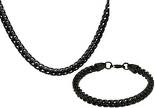 Load image into Gallery viewer, Mens 8mm Black Plated Stainless Steel Franco Link Chain Set - Blackjack Jewelry
