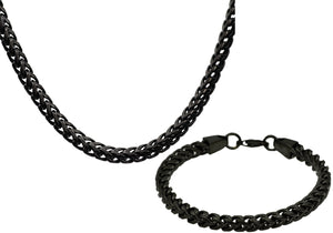 Mens 8mm Black Plated Stainless Steel Franco Link Chain Set - Blackjack Jewelry