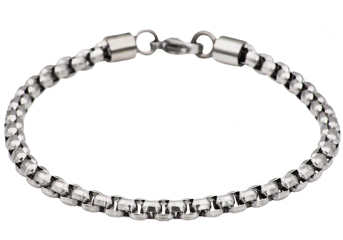 Mens Diamond Cut Stainless Steel Box Rolo Link Bracelet - Blackjack Jewelry