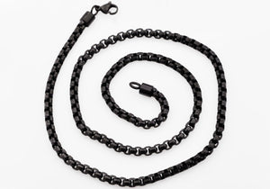 Mens Diamond Cut Black Stainless Steel Box Rolo Link Chain Necklace - Blackjack Jewelry