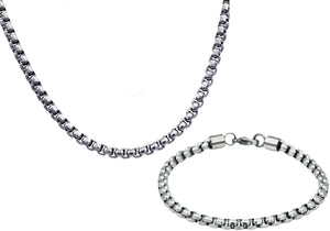 Mens Diamond Cut Stainless Steel Box Rolo Link Chain Set - Blackjack Jewelry