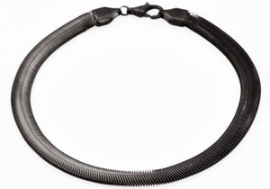 Mens Black Plated Stainless Steel Flat Snake Link Chain Bracelet - Blackjack Jewelry