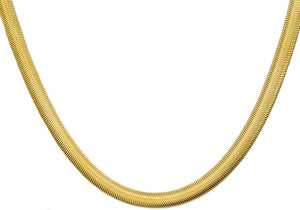 Mens Gold Stainless Steel Flat Snake Link Chain Necklace - Blackjack Jewelry