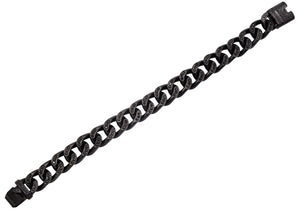 Mens Black Stainless Steel Curb Link Chain Bracelet With Cubic Zirconia - Blackjack Jewelry