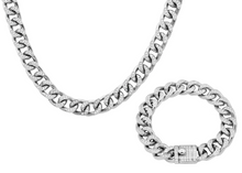 Load image into Gallery viewer, Mens Stainless Steel Curb Link Chain Set With Cubic Zirconia - Blackjack Jewelry
