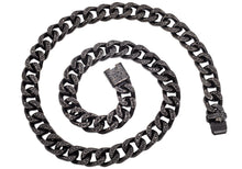 Load image into Gallery viewer, Mens Black Stainless Steel Curb Link Chain Necklace With Cubic Zirconia - Blackjack Jewelry
