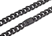 Load image into Gallery viewer, Mens Black Stainless Steel Curb Link Chain Necklace With Cubic Zirconia - Blackjack Jewelry
