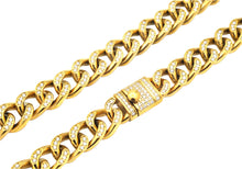 Load image into Gallery viewer, Mens Gold Stainless Steel Curb Link Chain Necklace With Cubic Zirconia - Blackjack Jewelry
