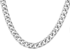 Mens Stainless Steel Curb Link Chain Necklace With Cubic Zirconia - Blackjack Jewelry