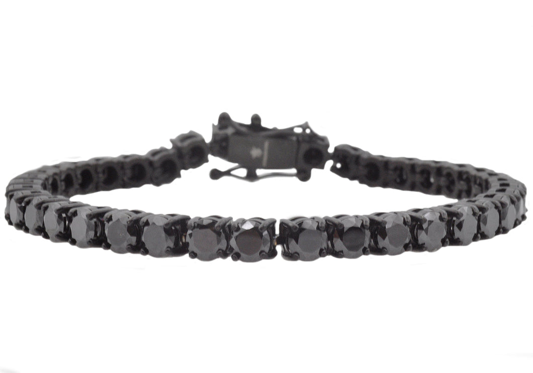 Mens Black Stainless Steel Chain Bracelet With Black Cubic Zirconia - Blackjack Jewelry