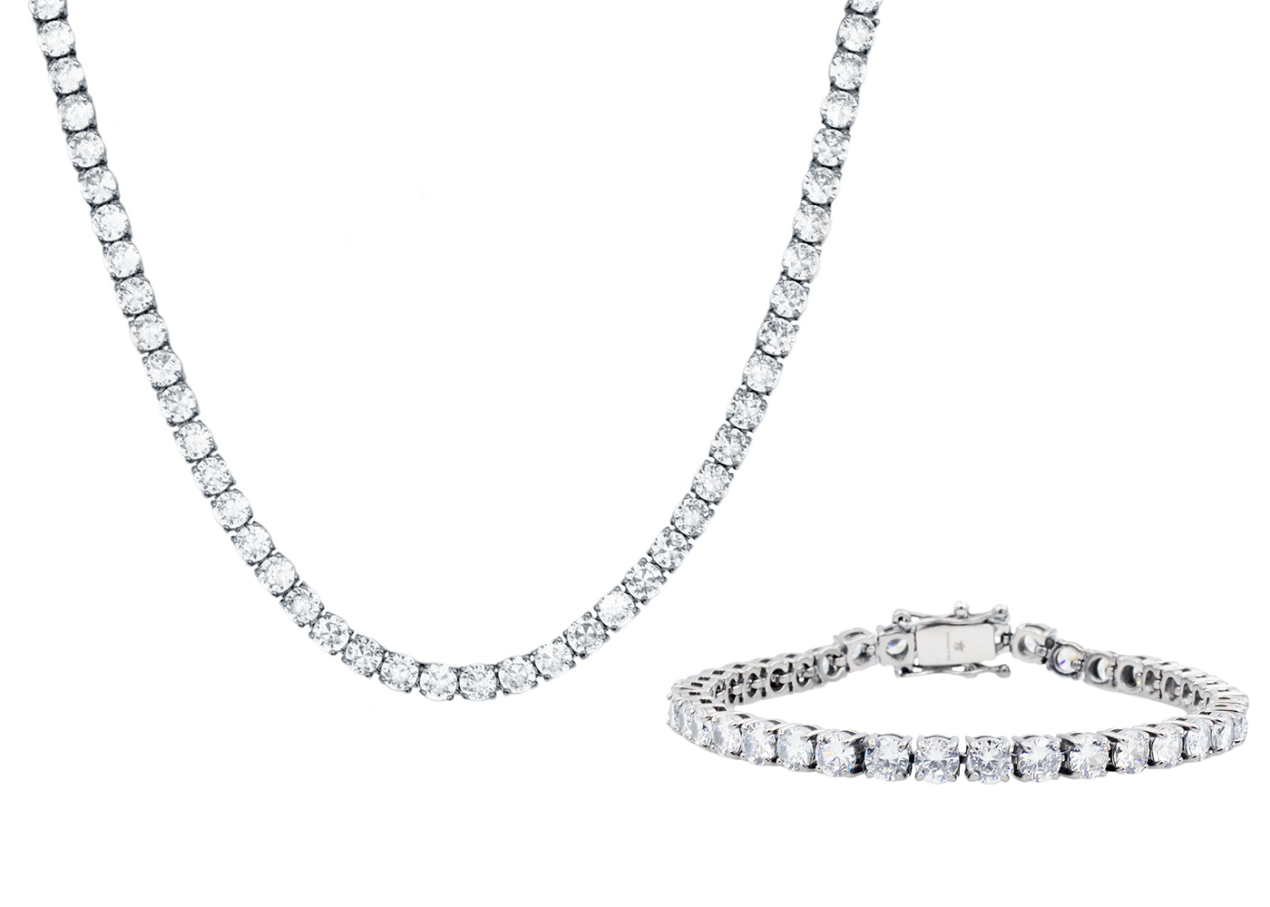 Mens Stainless Steel 5mm Cubic Zirconia Tennis Bracelet And Necklace S Mens Stainless Steel 5mm Cubic Zirconia Tennis Bracelet And Necklace S