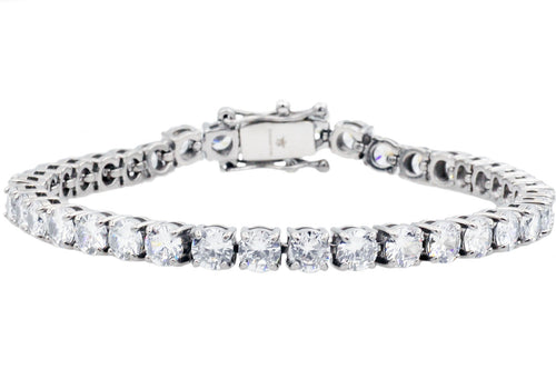 Mens Stainless Steel Chain Bracelet With Cubic Zirconia - Blackjack Jewelry