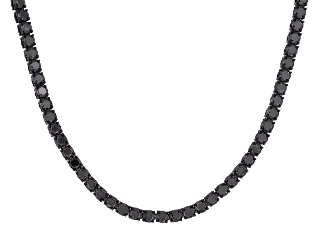 Mens Black Stainless Steel Chain Necklace With Black Cubic Zirconia - Blackjack Jewelry