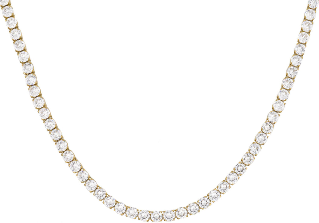 Mens Gold Stainless Steel Chain Necklace With Cubic Zirconia - Blackjack Jewelry