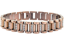 Load image into Gallery viewer, Mens Chocolate Stainless Steel Watch Link Bracelet With Cubic Zirconia - Blackjack Jewelry
