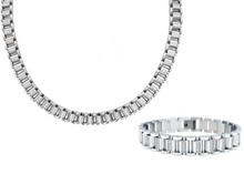 Load image into Gallery viewer, Mens Stainless Steel Chain Link Set With Cubic Zirconia - Blackjack Jewelry
