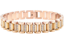Load image into Gallery viewer, Mens Rose Gold Stainless Steel Watch Link Bracelet With Cubic Zirconia - Blackjack Jewelry
