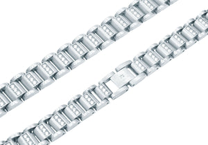 Mens Stainless Steel Link Necklace With Cubic Zirconia - Blackjack Jewelry