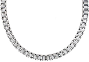 Mens Stainless Steel Link Necklace With Cubic Zirconia - Blackjack Jewelry