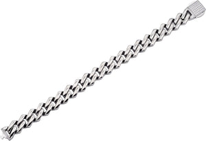 Mens 14mm Stainless Steel Closed Link Curb Chain Bracelet With Cubic Zirconia Embedded Box Clasp - Blackjack Jewelry