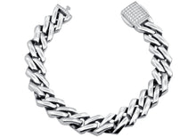 Load image into Gallery viewer, Mens 14mm Stainless Steel Closed Link Curb Chain Bracelet With Cubic Zirconia Embedded Box Clasp - Blackjack Jewelry
