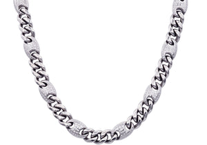 Mens 10mm Stainless Steel Mariner Curb Chain Necklace With Cubic Zirconia - Blackjack Jewelry