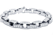 Load image into Gallery viewer, Mens Stainless Steel Square Link Chain Bracelet with Cubic Zirconia - Blackjack Jewelry
