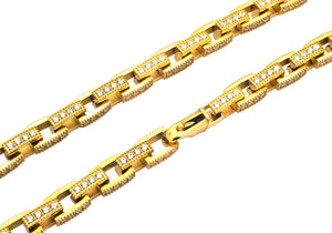 Mens Gold Stainless Steel Square Link Chain Necklace with Cubic Zirconia - Blackjack Jewelry