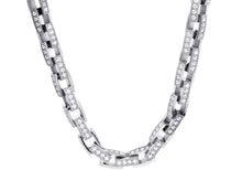 Load image into Gallery viewer, Mens Stainless Steel Square Link Chain Necklace with Cubic Zirconia - Blackjack Jewelry
