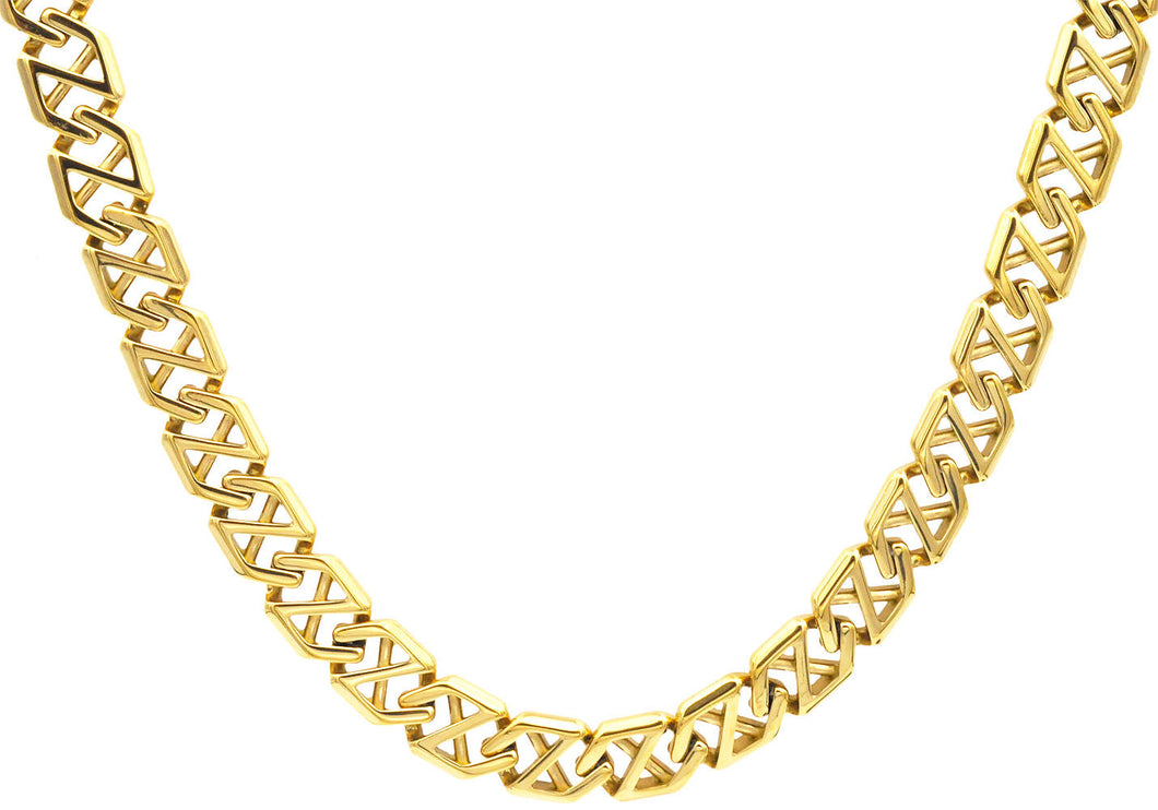 Mens Gold Stainless Steel X-Shaped Link Chain Necklace - Blackjack Jewelry